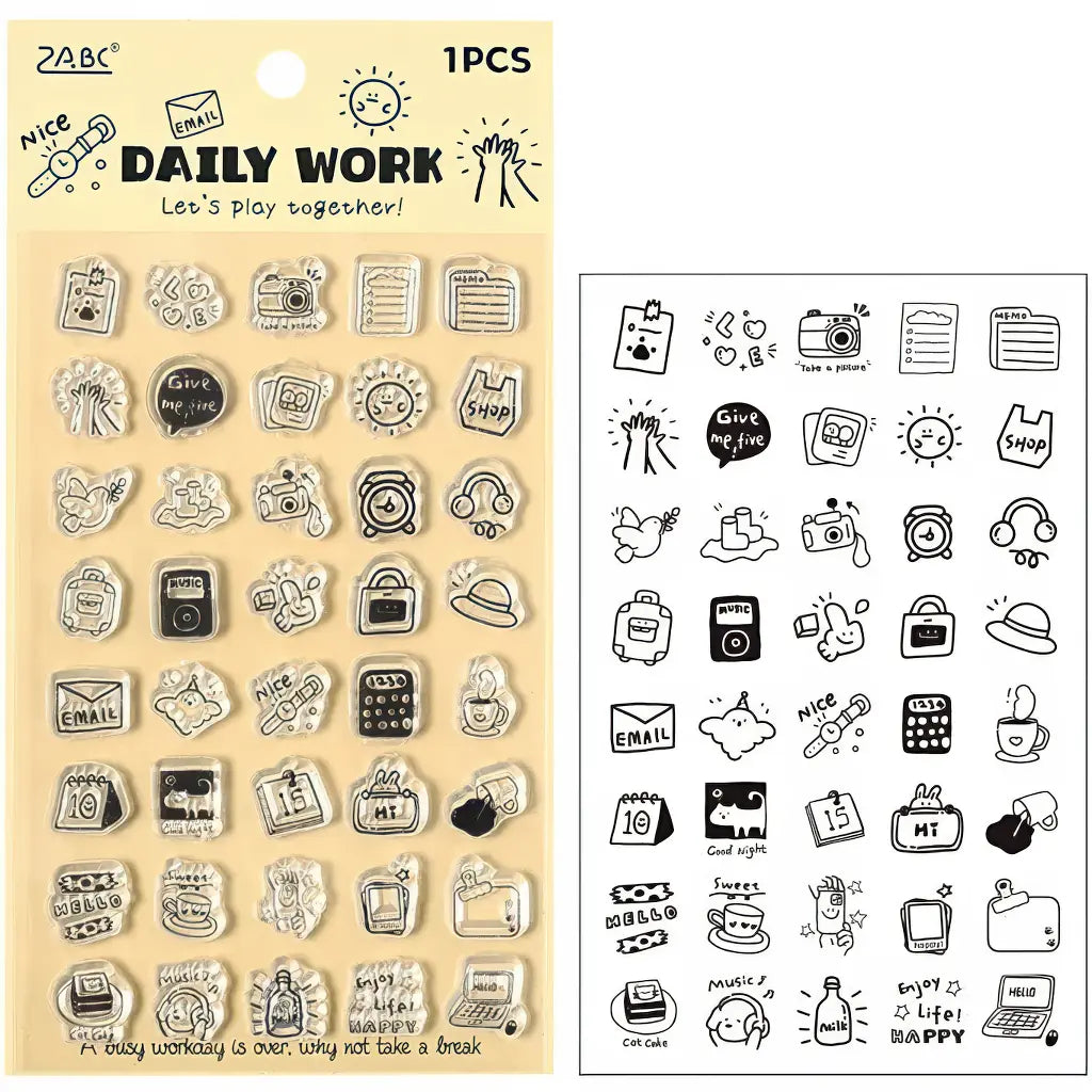 Tampon silicone scrapbooking, planche transparente quotidien (objets du jour)