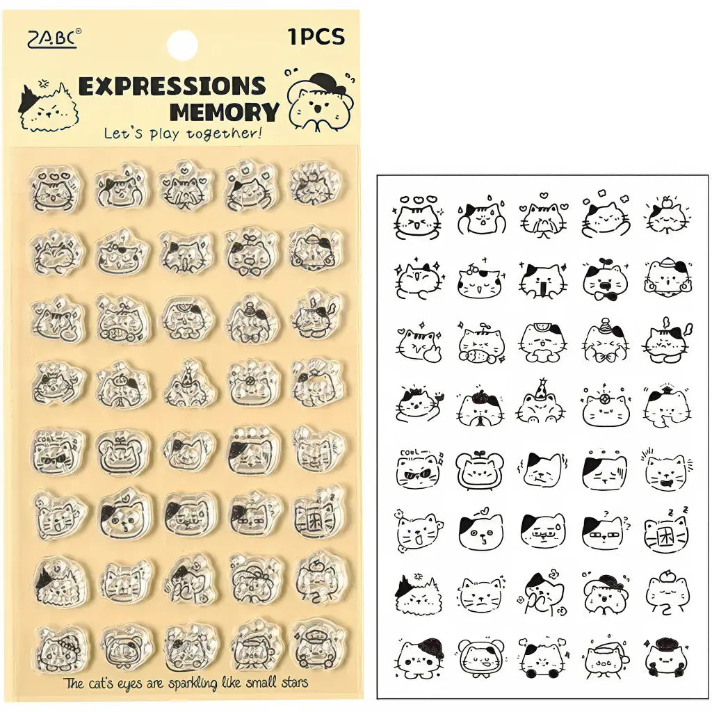 Tampon silicone scrapbooking, planche transparente expressions kawaii