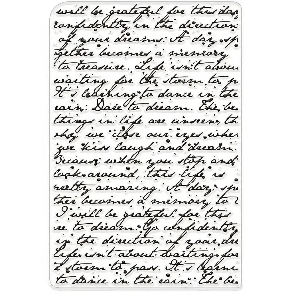 Tampon texte scrapbooking : trame de texte manuscrit en gros plan sur la plaque de silicone
