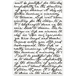 Tampon texte scrapbooking : trame de texte manuscrit en gros plan sur la plaque de silicone