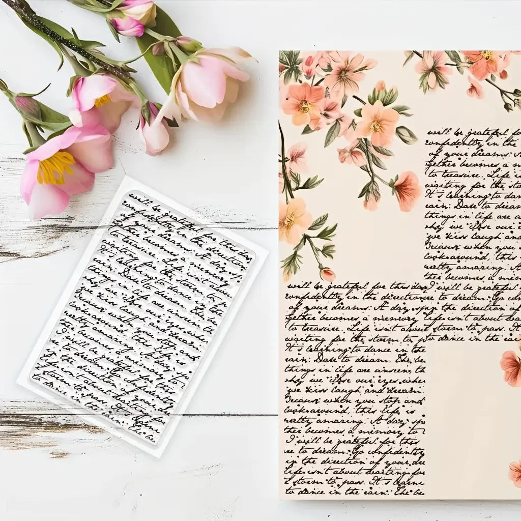 Tampon texte scrapbooking en silicone transparent : fond de texte manuscrit