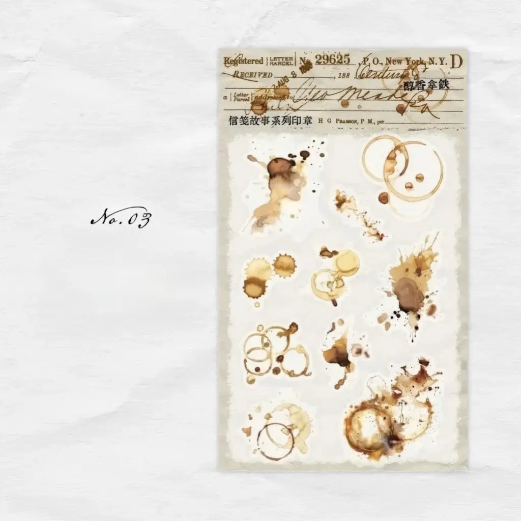 Tampon transparent scrapbooking, motif taches et ronds de café sépia
