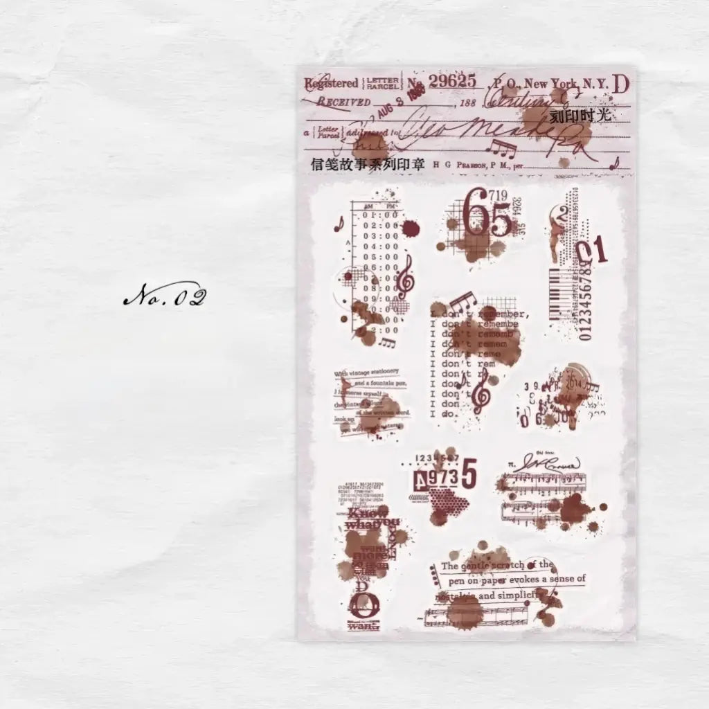Tampon transparent scrapbooking, motif éphéméra vintage et chiffres sépia