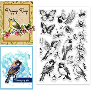 Tampons oiseaux scrapbooking, planche transparente oiseaux et papillons