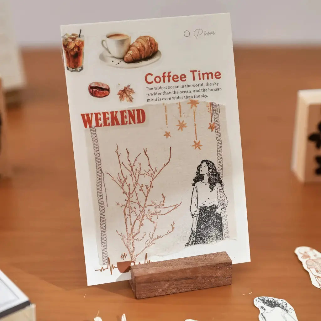 Tampons scrapbooking Personnages, silhouette imprimée sur une carte décorée