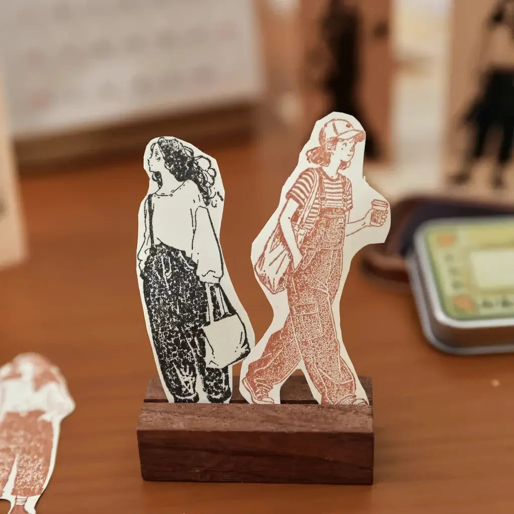 Tampons scrapbooking Personnages, empreintes de silhouettes en sépia et noir