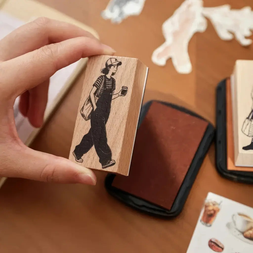 Tampons scrapbooking Personnages, tampon silhouette et encreur brun