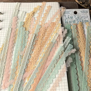 Bandes de dentelle adhésives pastel pour scrapbooking : rose, pêche et menthe